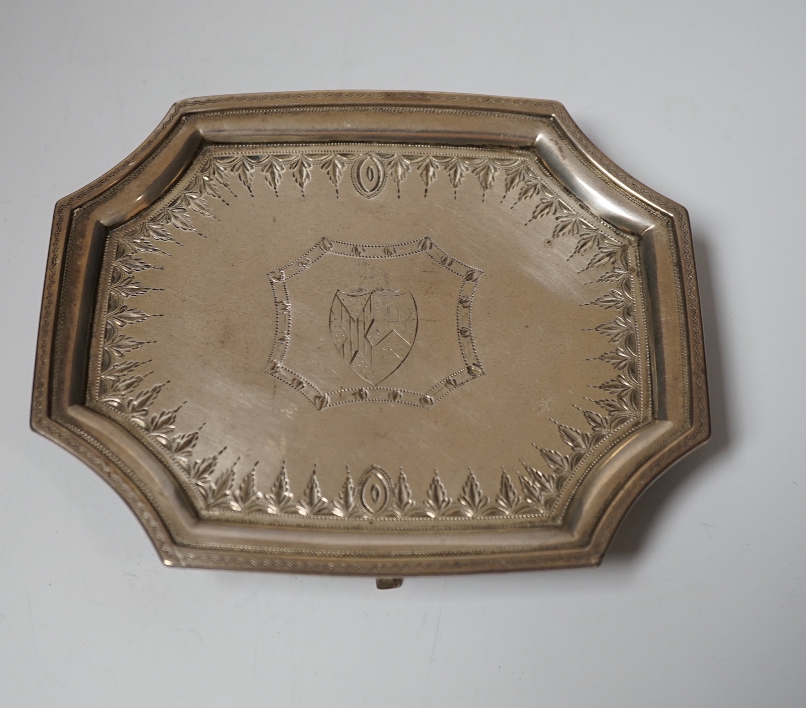 A George III silver teapot stand, with inswept corners, Urquhart & Hart, London, 1792, 13.7cm, 4.1oz.